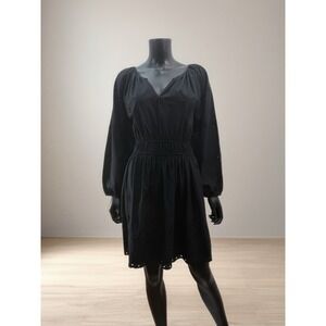Universal Thread Black Eyelet Cotton Dress Long Sleeve Boho Midi Sz L‎